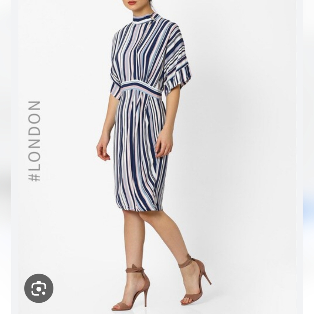 Closet London Multicolored Stripe Wide Sleeve Collar Dress sz 4